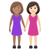 👩🏽‍🤝‍👩🏻 women holding hands: medium skin tone, light skin tone display on JoyPixels